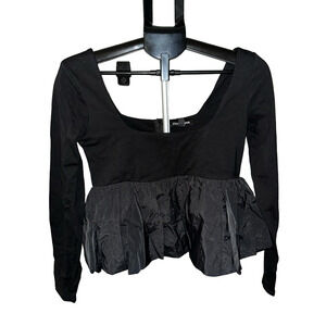 NWT STEVE MADDEN LONG SLEEVE BLACK BUBBLE PEPLUM TOP